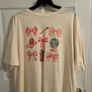 Cream Kids Shirt with Pink Bow Design